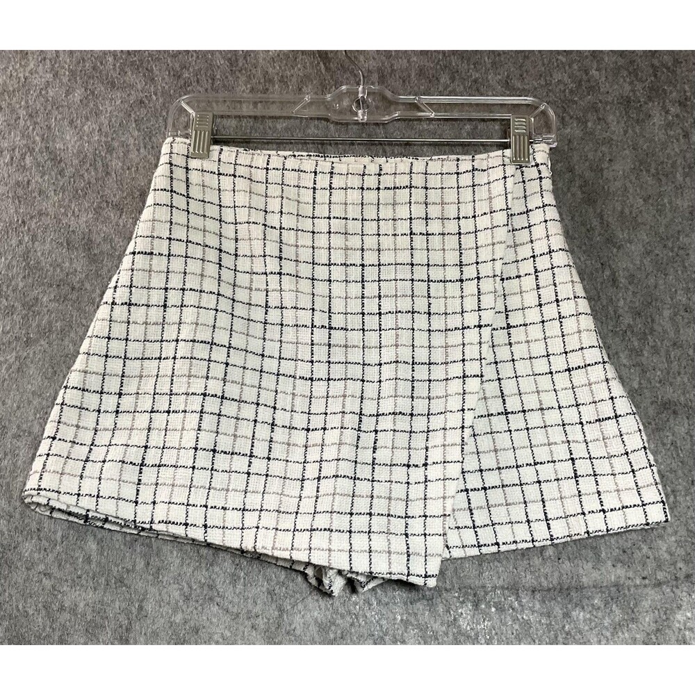 Abercrombie & Fitch Shorts Womens Small White Check Skimmer Boucle Skort Y2K